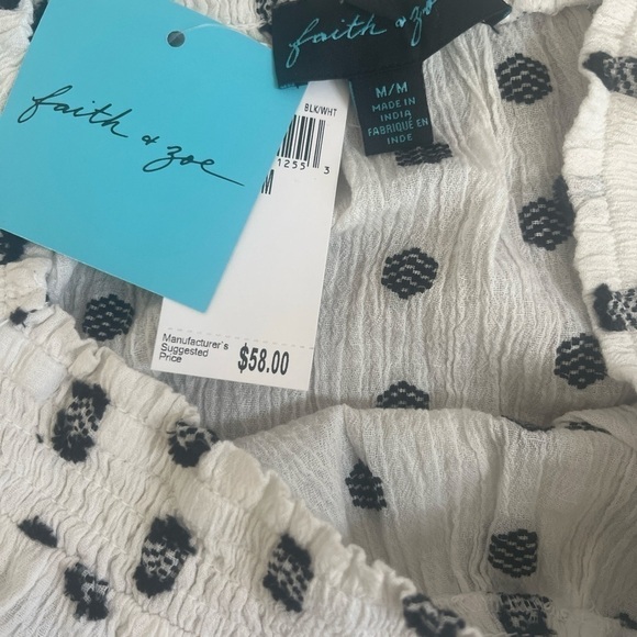 Faith & Zoe Black/White Peplum Top NWT Sz M - Picture 4 of 5